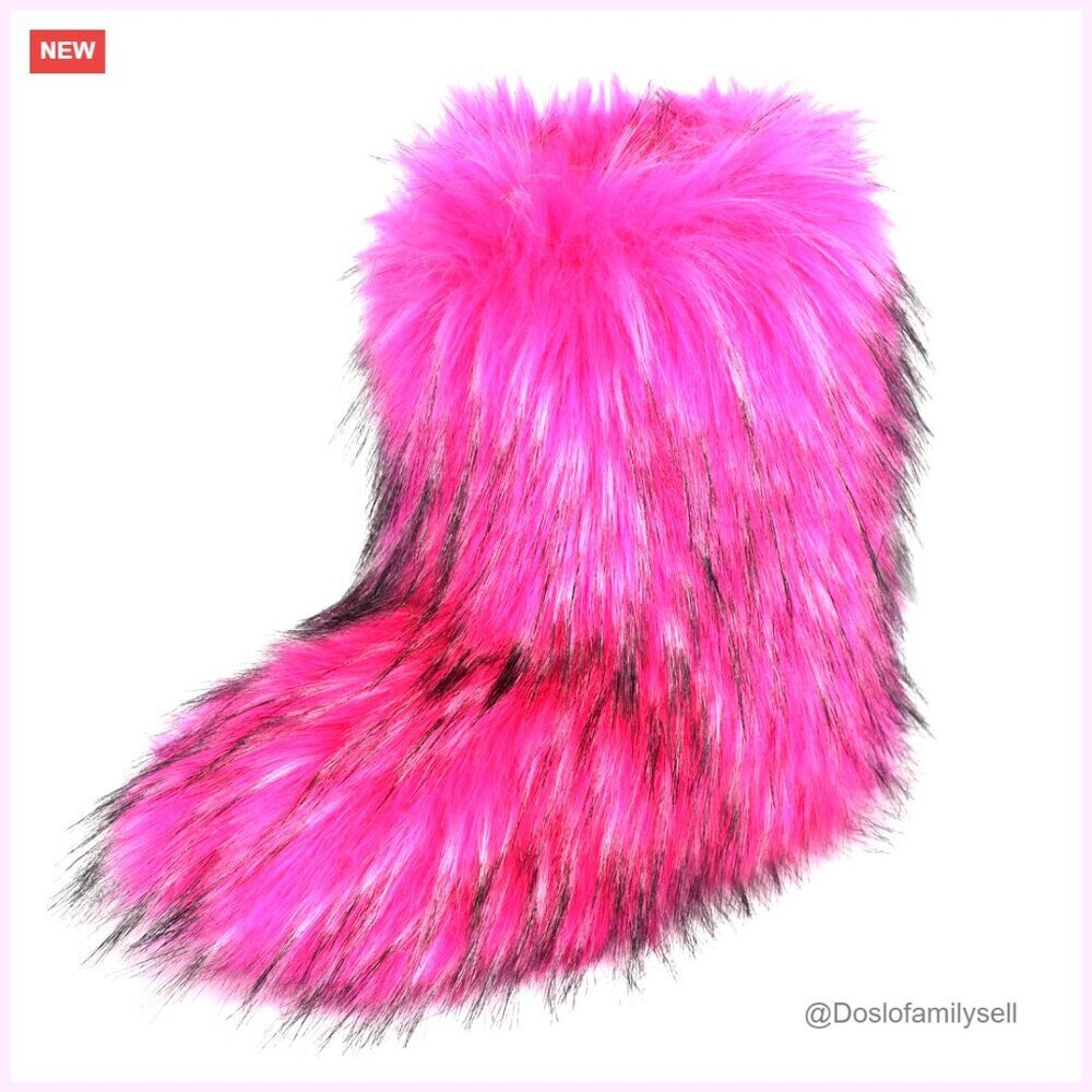 Women's Faux Fur Snow Boots Flat Heel Mid-Calf Warm Winter Outdoor